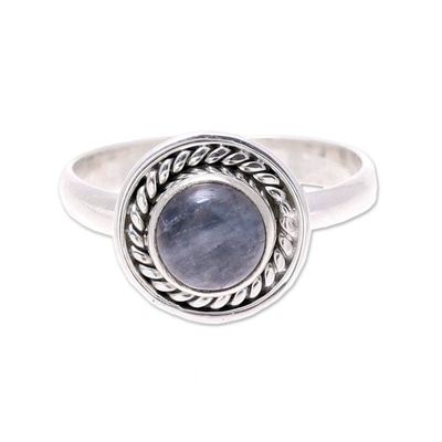 Alternate image for Round Labradorite Sterling Silver Rope Motif Cocktail Ring Stormy Moon