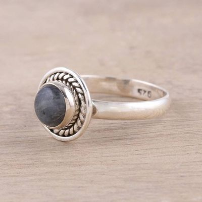 Alternate image for Round Labradorite Sterling Silver Rope Motif Cocktail Ring Stormy Moon