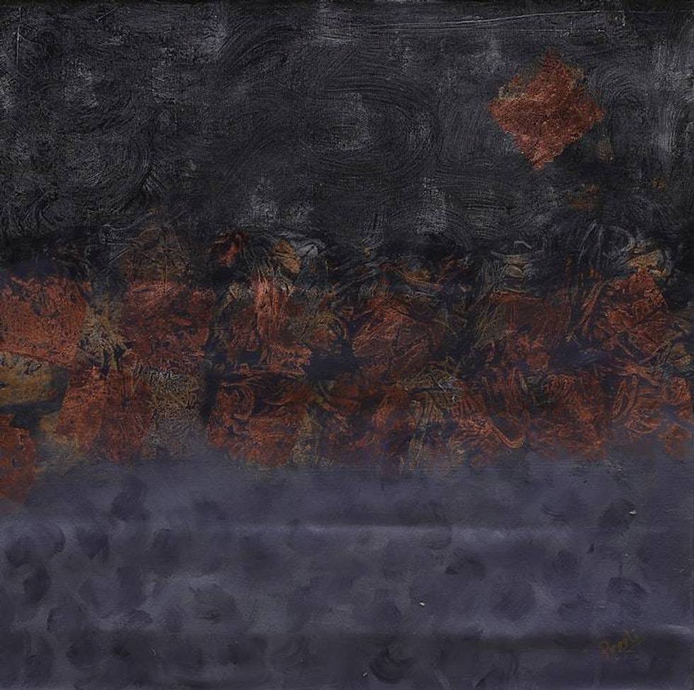 Modern Acrylic on Canvas Abstract Painting in Brown and Grey 'Wonderland I'