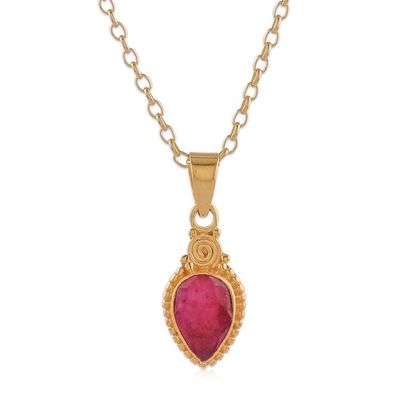 Alternate image for Gold-Plated Pendant Necklace with 3-Carat Drop-Shaped Ruby Shiny Pink Rain