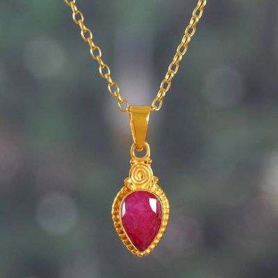 Alternate image for Gold-Plated Pendant Necklace with 3-Carat Drop-Shaped Ruby Shiny Pink Rain