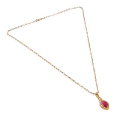 Alternate image for Gold-Plated Pendant Necklace with 3-Carat Drop-Shaped Ruby Shiny Pink Rain