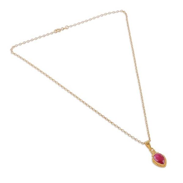 Alternate image for Gold-Plated Pendant Necklace with 3-Carat Drop-Shaped Ruby Shiny Pink Rain