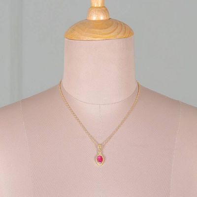 Alternate image for Gold-Plated Pendant Necklace with 3-Carat Drop-Shaped Ruby Shiny Pink Rain