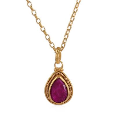 Alternate image for 22k Gold-Plated Pendant Necklace with 3-Carat Ruby Gemstone Halo Effect in Crimson