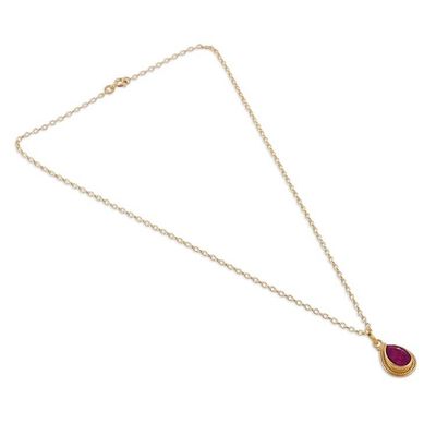 Alternate image for 22k Gold-Plated Pendant Necklace with 3-Carat Ruby Gemstone Halo Effect in Crimson