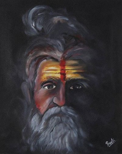 Alternate image for Signed Realist Painting of a Hindu Sadhu from India Sadhu III