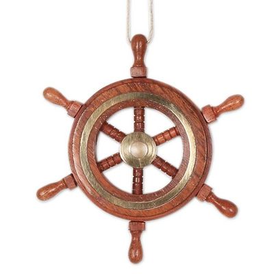 Alternate image for Set of 3 Wood Ships Wheel Ornaments Ahoy