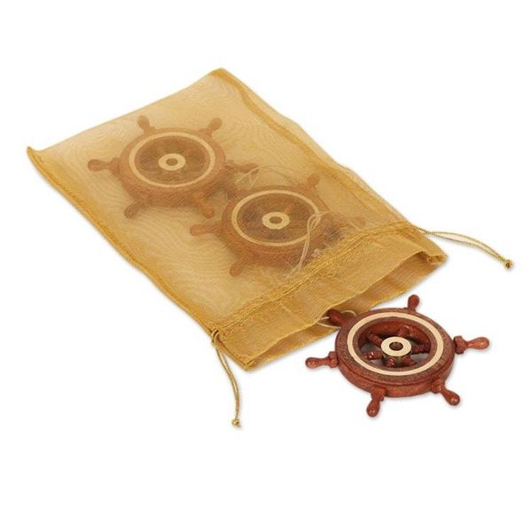 Alternate image for Set of 3 Wood Ships Wheel Ornaments Ahoy