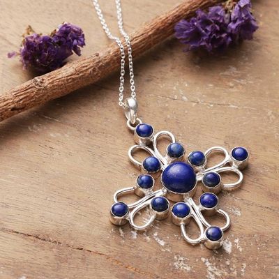 Alternate image for Silver Necklace with Lapis Lazuli Openwork Floral Pendant Regal Magnificence