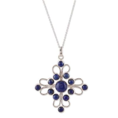 Alternate image for Silver Necklace with Lapis Lazuli Openwork Floral Pendant Regal Magnificence