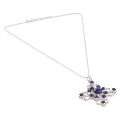 Alternate image for Silver Necklace with Lapis Lazuli Openwork Floral Pendant Regal Magnificence