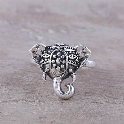 Primary image for Handcrafted Sterling Silver Smiling Elephant Cocktail Ring Delighted Elephant