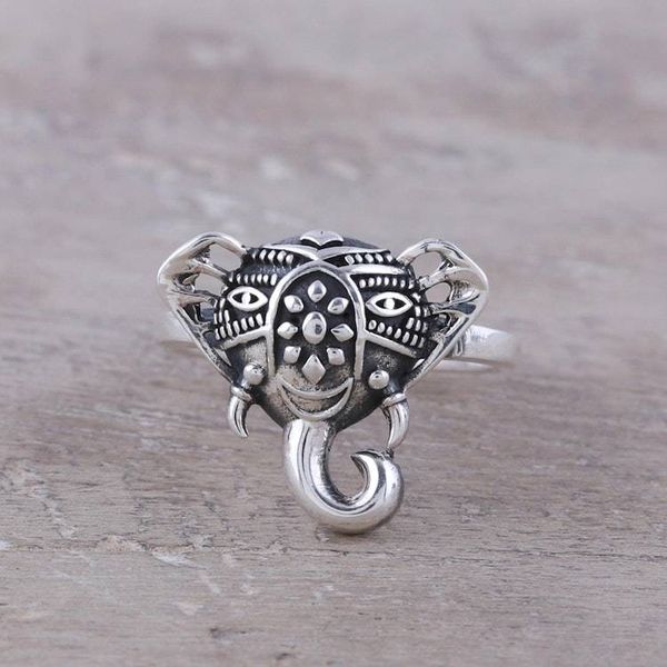 Alternate image for Handcrafted Sterling Silver Smiling Elephant Cocktail Ring Delighted Elephant