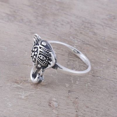 Alternate image for Handcrafted Sterling Silver Smiling Elephant Cocktail Ring Delighted Elephant
