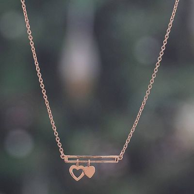 Alternate image for Polished Heart-Themed 18k Rose Gold-Plated Pendant Necklace Dancing Hearts