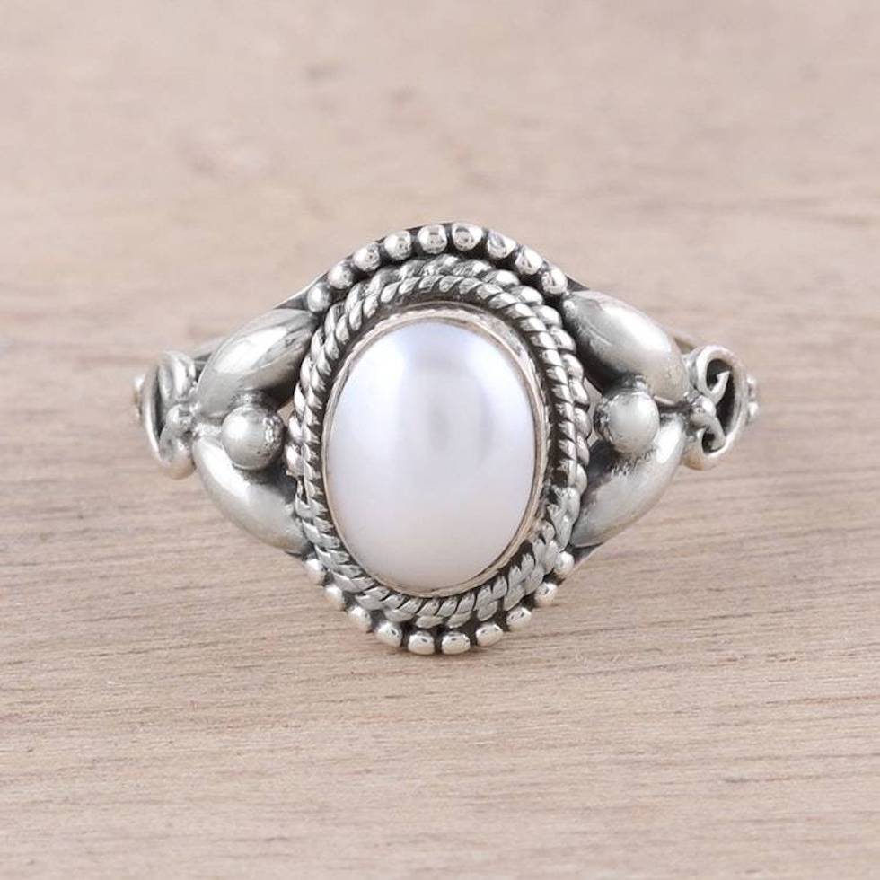 Artisan Crafted Cultured Pearl Cocktail Ring from India 'Morning Charm'