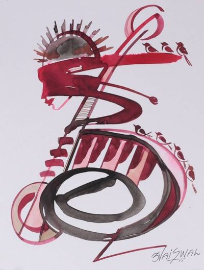 Alternate image for Woman Music Bird-Themed Modern Abstract Acrylic Painting Song of the Silent Mind