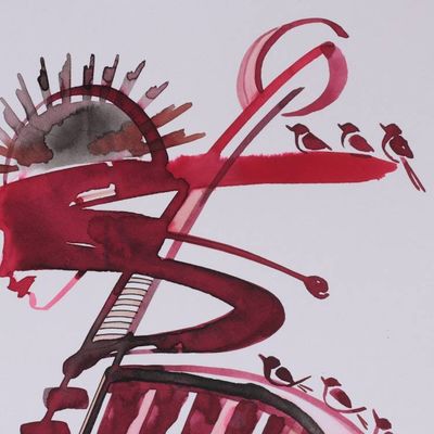 Alternate image for Woman Music Bird-Themed Modern Abstract Acrylic Painting Song of the Silent Mind