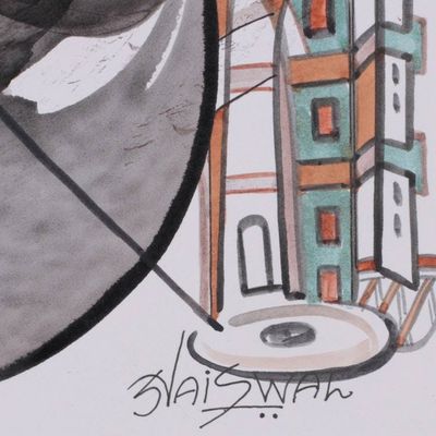 Alternate image for Swan People and Musical Instrument-Themed Acrylic Painting Echoes of Serenity