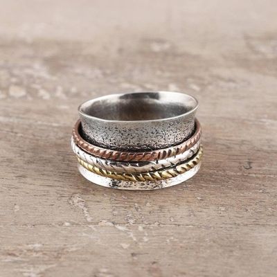 Primary image for Rope Pattern Sterling Silver Spinner Ring from India Rope Rotation