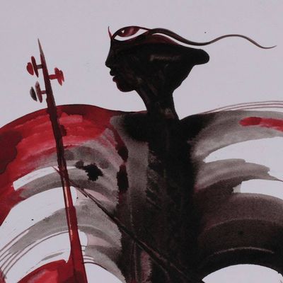 Alternate image for Woman Playing Musical Instrument Abstract Acrylic Painting Meditative Strings