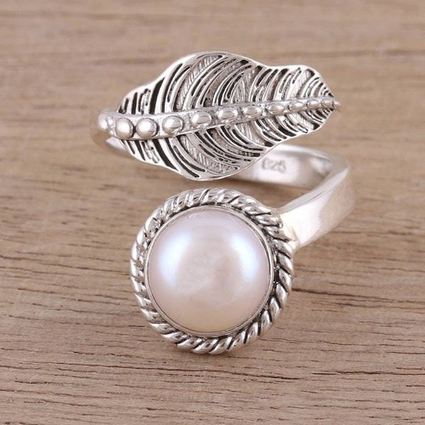 Alternate image for Handmade 925 Sterling Silver Cultured Pearl Leaf Wrap Ring Forest Unity