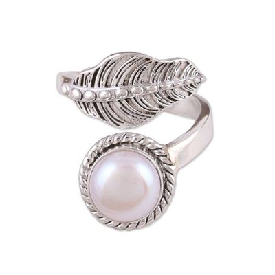 Alternate image for Handmade 925 Sterling Silver Cultured Pearl Leaf Wrap Ring Forest Unity