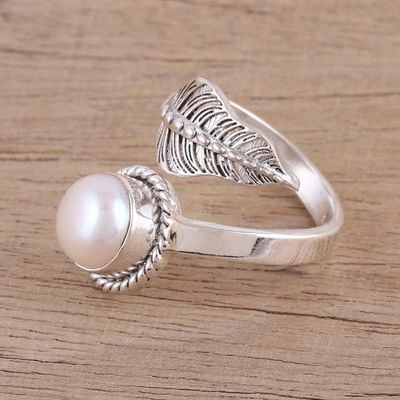 Alternate image for Handmade 925 Sterling Silver Cultured Pearl Leaf Wrap Ring Forest Unity
