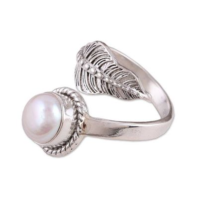 Alternate image for Handmade 925 Sterling Silver Cultured Pearl Leaf Wrap Ring Forest Unity