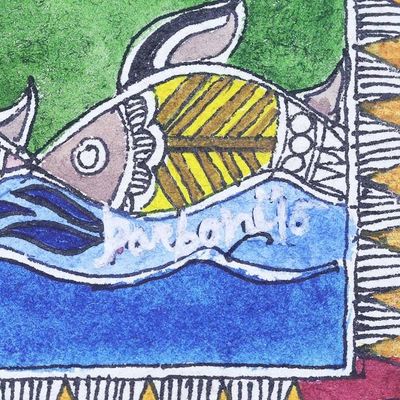 Alternate image for Madhubani Painting of Buddha from India Enlightened