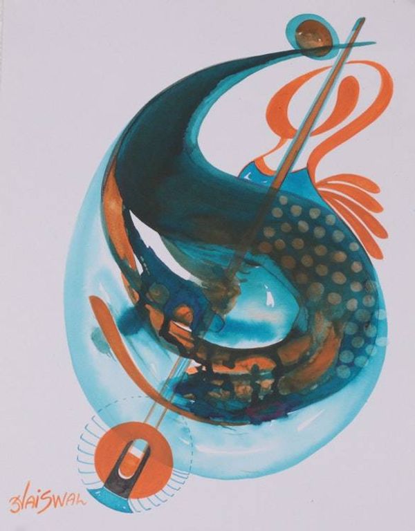Alternate image for Veena Musical Instrument-Themed Abstract Acrylic Painting Melody of Stillness