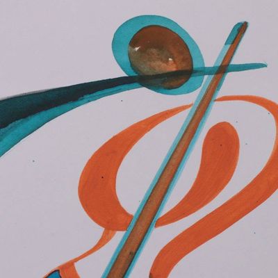 Alternate image for Veena Musical Instrument-Themed Abstract Acrylic Painting Melody of Stillness