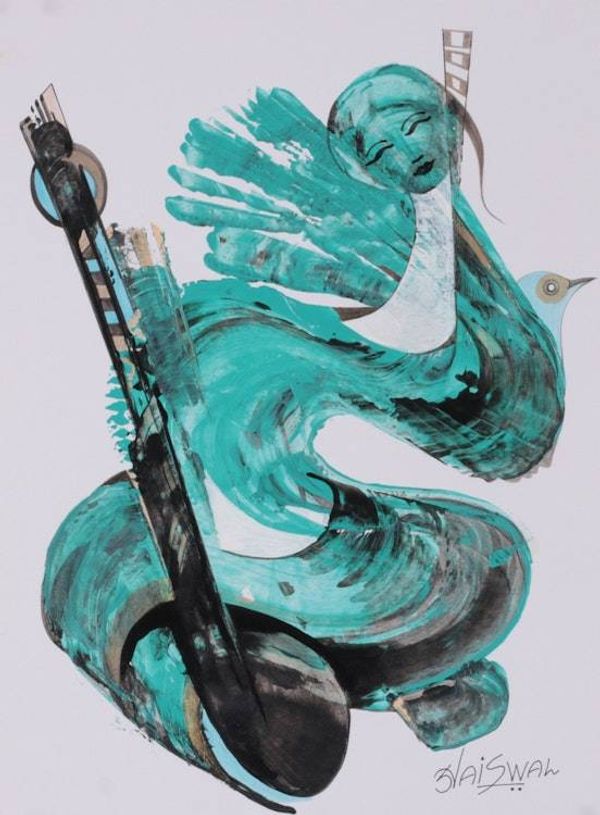 Alternate image for Abstract Woman and Bird-Themed Modern Acrylic Painting Echoes of Serenity