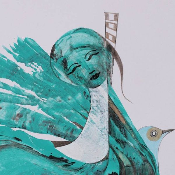 Alternate image for Abstract Woman and Bird-Themed Modern Acrylic Painting Echoes of Serenity