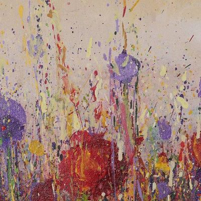 Alternate image for Impressionist Purple and Yellow Acrylic Garden Painting Summer Blooms