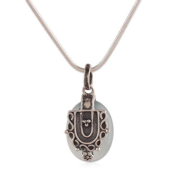 Alternate image for Classic Chalcedony Cabochon Pendant Necklace Made in India Morning Dew