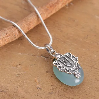 Alternate image for Classic Chalcedony Cabochon Pendant Necklace Made in India Morning Dew