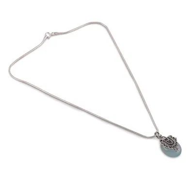 Alternate image for Classic Chalcedony Cabochon Pendant Necklace Made in India Morning Dew