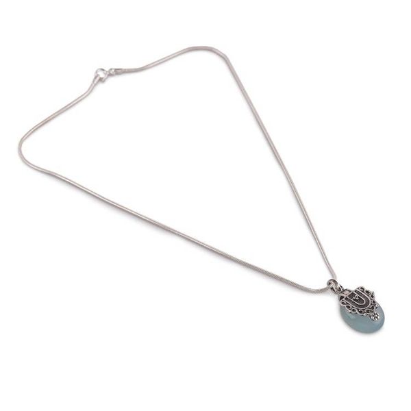 Alternate image for Classic Chalcedony Cabochon Pendant Necklace Made in India Morning Dew