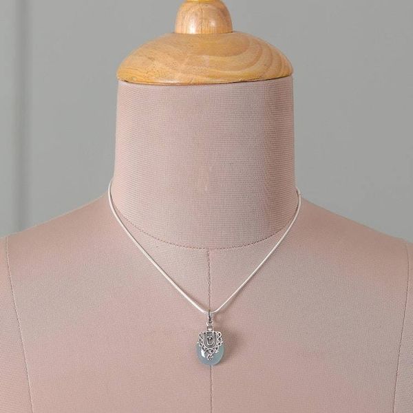 Alternate image for Classic Chalcedony Cabochon Pendant Necklace Made in India Morning Dew