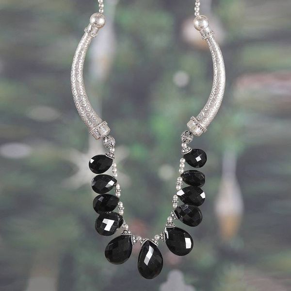 Alternate image for Textured Classic Onyx and Sterling Silver Link Necklace Enigmatic Glow