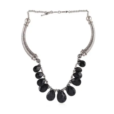 Alternate image for Textured Classic Onyx and Sterling Silver Link Necklace Enigmatic Glow