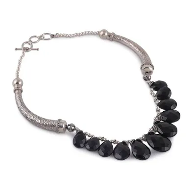 Alternate image for Textured Classic Onyx and Sterling Silver Link Necklace Enigmatic Glow