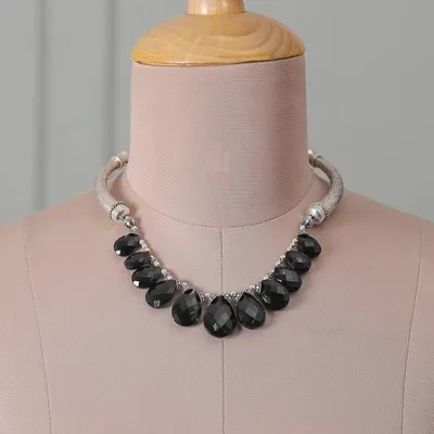Alternate image for Textured Classic Onyx and Sterling Silver Link Necklace Enigmatic Glow