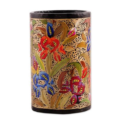 Alternate image for Hand-Painted Floral Wood and Papier Mache Pen Holder Spring Grandeur