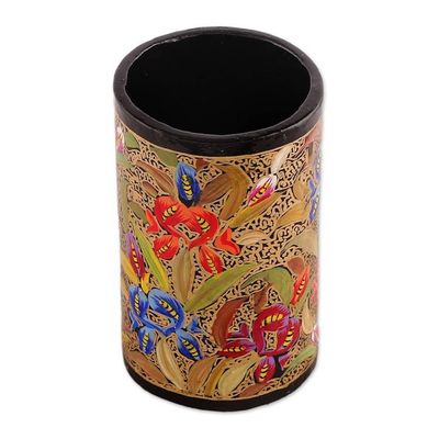 Alternate image for Hand-Painted Floral Wood and Papier Mache Pen Holder Spring Grandeur