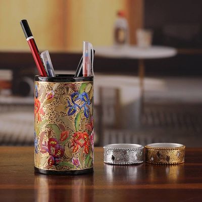 Alternate image for Hand-Painted Floral Wood and Papier Mache Pen Holder Spring Grandeur