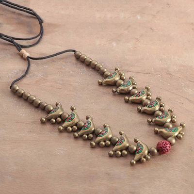 Primary image for Hand-Painted Antiqued Golden Ceramic Bird Beaded Necklace Bird Unison