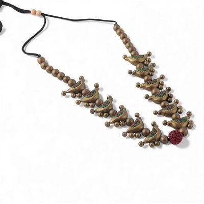 Alternate image for Hand-Painted Antiqued Golden Ceramic Bird Beaded Necklace Bird Unison